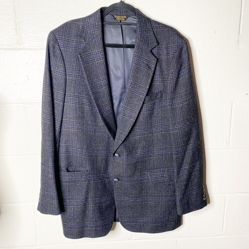 ANDERSON LITTLE Vtg Retro Funky Gray Plaid Blazer Coat Jacket Mens 44L USA Union